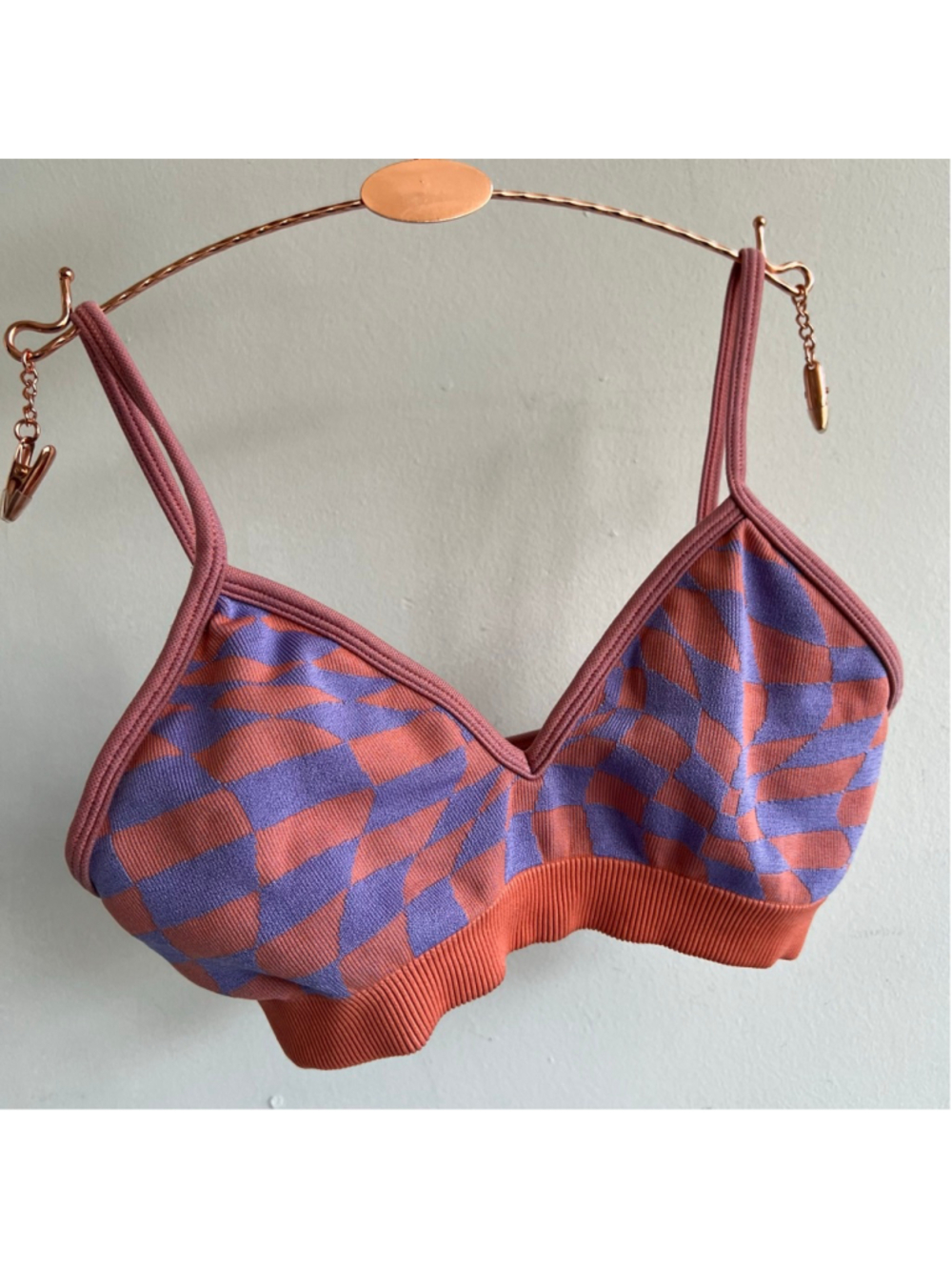 Plaid Seamless Bra Orange Purple Patterned Bralette Size S